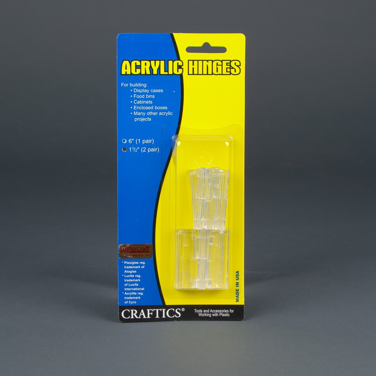 Plasti-Hinge Clear Acrylic 2 Pair Pack