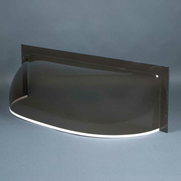 Front view of straight front, smoke acrylic, Lustercraft Plastics basement window well cover